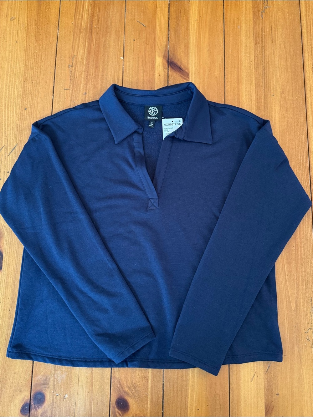 NWT Bobeau Navy Blue Long-Sleeve Polo style Terry shirt
